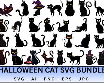 Black Cat SVG: Spooky Halloween Cut Files Silhouette png jpg DXF