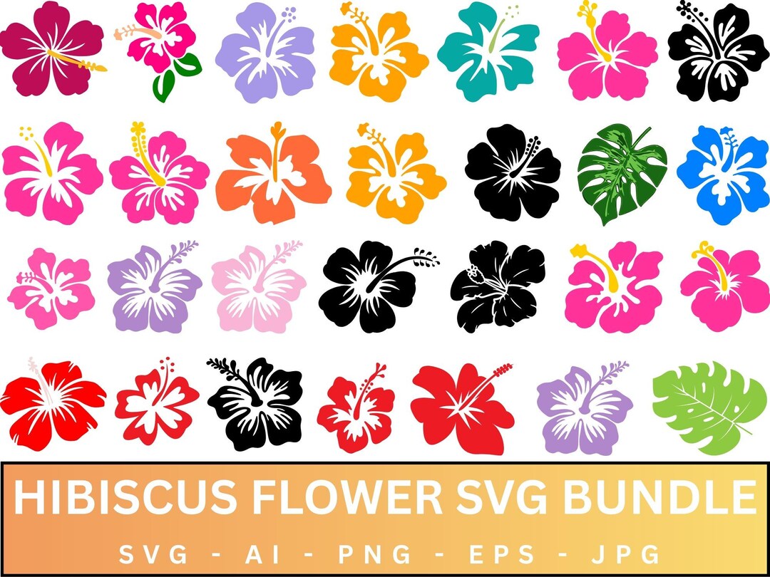 Hibiscus Flower SVG Bundle: Tropical Floral Clipart (instant Download ...
