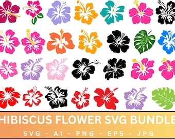 Hibiskus Blume SVG Bundle: Tropische Blumen Clipart (Instant Download)