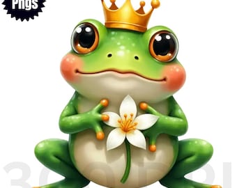 10 Cute Frogs PNG Clipart Bundle, Frog Graphics Designs, Watercolor Frog Clipart, Digital Download for Crafts & Sublimation