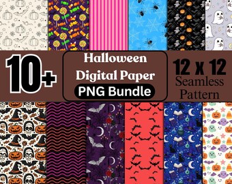 Halloween Digital Paper Pack, Spooky Seamless Patterns (PNG)