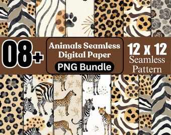 Safari Animal Print Digital Papers: Cheetah, Leopard, Zebra (Digital Download)