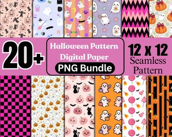 Halloween Digital Paper Bundle, Spooky Seamless Ghost & Pumpkin Patterns (Commercial Use)