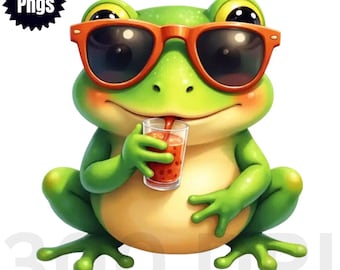 10 Cute Frogs PNG Clipart Bundle, Frog Graphics Designs, Watercolor Frog Clipart, Digital Download for Crafts & Sublimation