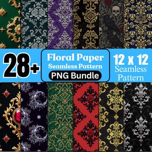 Dark Gothic Seamless Papers, Vintage Halloween, Dark Rococo Baroque, Jewel Tones Vampire Patterns, Digital Download, Commercial Use