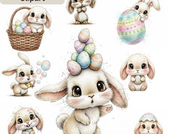Cute Easter Bunny Clipart Watercolor PNG | Funny Bunny Poses | Easter Bunny Clipart White Background | Whimsical Bunny | Digital Download