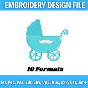 Cute Pram Embroidery Designs – Baby Carriage Embroidery Machine Files – Instant Download