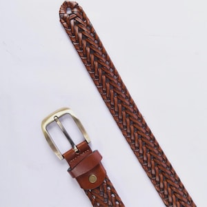 Braided Tan Leather Men&#39;s Belt: Woven Casual & Dress Accessory