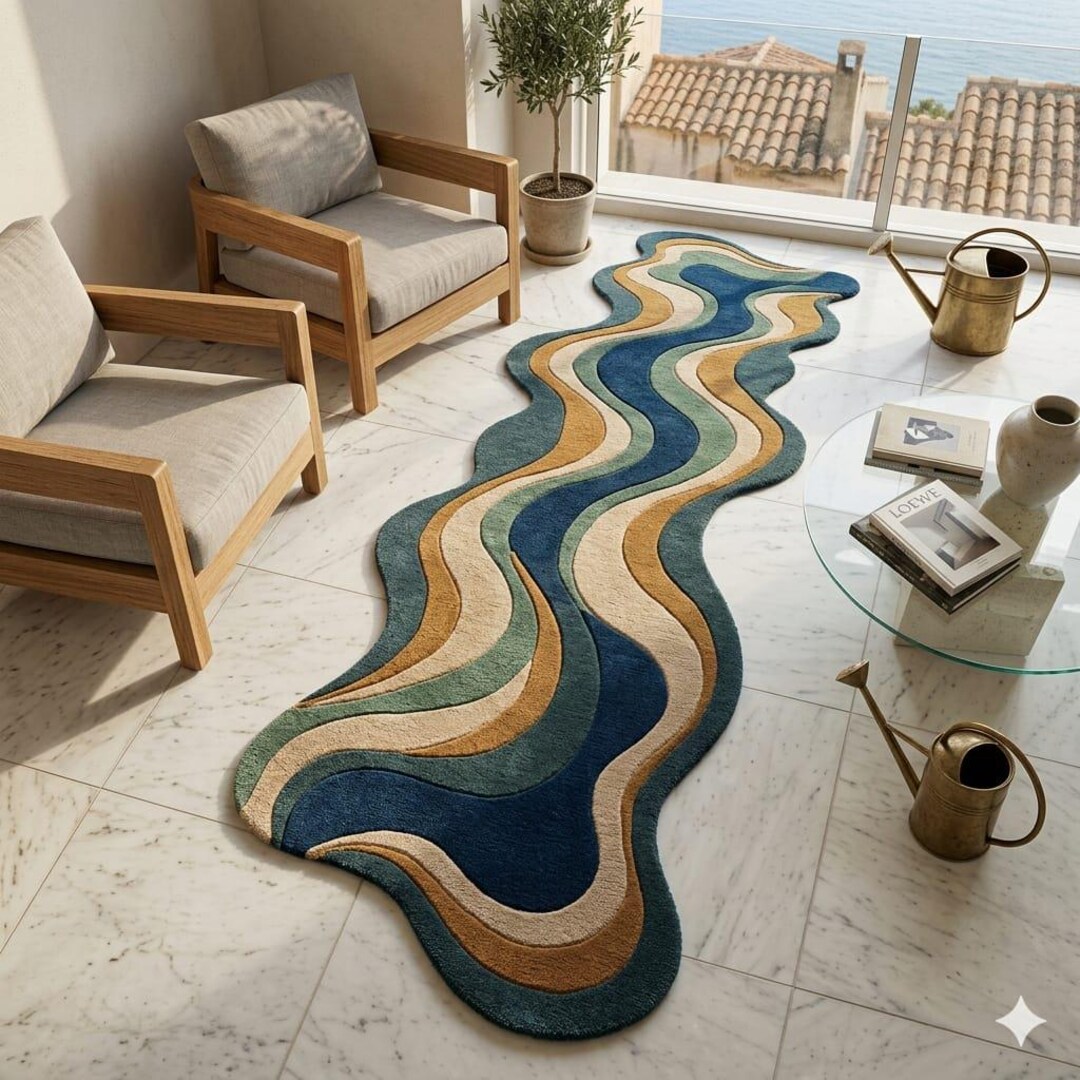 Antique Hand Tufted Wool Rug Wavy Runner Rug 2x9 3x12 Modern Abstract ...