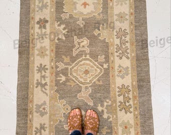 Hand Knotted Muted Runner Rug, 2.5x10 3x12 4x12 Antique Turkish Oushak Runner Rug | Handmade Wool Hallway Runner Rug | Vintage Area Rug