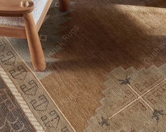Rust Oushak Rug 8x10: Hand-Knotted Wool, Turkish Rug 9x12 Oushak rug hand made for bedroom,Contemporary turkish for living kids room hall