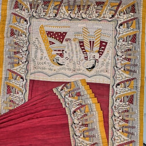 Madhubani silk saree For women Hand Painted Beautiful pure silk saree Party wear saree Gift For Her