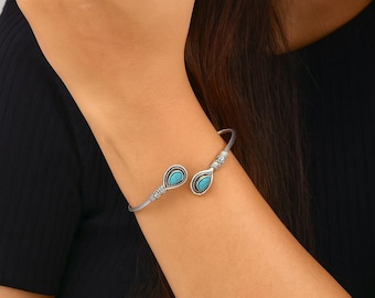 Silver turkos armband justerbart armband omlottarmband med födelsesten boho ädelstensarmband boho smycken tribal. Mamma present till kvinnor