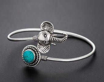 Turquoise Gemstone Elephant Bracelet – Spiritual Healing Boho Jewelry