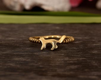 Anillo de gato dorado / Joyería hecha a mano para amantes de los animales / Banda ajustable para gatos / Regalo para amantes de las mascotas para mujeres