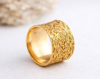 Brass Gold Floral Ring, Handmade Statement Ring, Vintage Flower