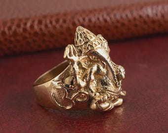 Anillo de oro de Ganesha para hombre / Anillo con la imagen de un dios hindú / Anillo de latón de Lord Ganesh / Anillo espiritual indio audaz / Joyería religiosa hecha a mano