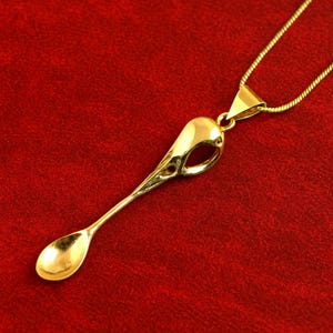 Gold Spoon Pendant Necklace – Unique Handmade Brass Jewelry, Quirky Statement Gift for Women