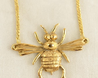 Gouden bijenhanger ketting - vintage geïnspireerde insectensieraden - unieke statement ketting - vergulde bijenketting - boho modeaccessoires