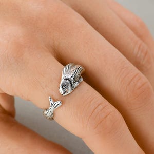 Adjustable Ring Retro 925 Sterling Silver Ring Fish Ring Animal Lover Ring Minimalist Ring Biker Ring Engagement Ring Handcrafted Jewelry