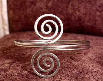 Silver Spiral Arm Cuff | Adjustable Upper Arm Bracelet | Boho Bicep Cuff Jewelry