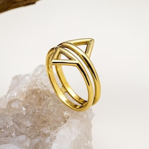 Gold Geometric Triangle Ring | Adjustable Minimalist Jewelry | Modern Stackable Gold Ring for Women