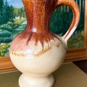 Vintage Keramikvase – Handgefertigter Krug, braun-beige glasiert, rustikale Dekoration