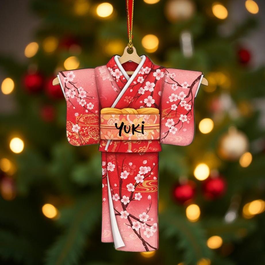 Discover Custom Name Japanese Kimono Ornament, Christmas Tree Hanging Decor, Holiday Gift