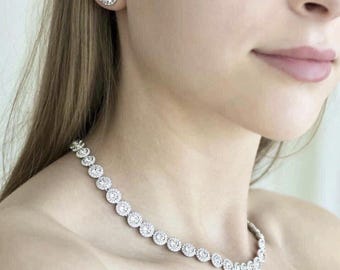 Collar de tenis de plata con cristales originales de Swarovski Elements: joyería minimalista y elegante, collar de plata para mujer