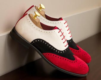 Men’s Handmade Two Tone Wedding Shoes | Custom Leather Shoes | Barefoot Inspired Oxford Brogues | Shoes for Mens | Groom Shoes, Gift For Him
