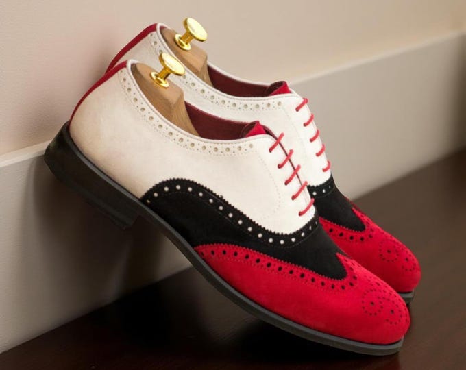 Men’s Handmade Two Tone Wedding Shoes | Custom Leather Shoes | Barefoot Inspired Oxford Brogues | Shoes for Mens | Groom Shoes, Gift For Him