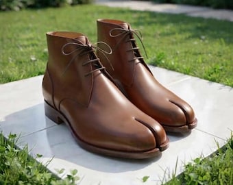 Handmade Men's Tabi Boots | Split Toe Leather Chukka Boots | Custom Made Casual & Dress Boots | Premium Calfskin Footwear | Bespoke Shoes