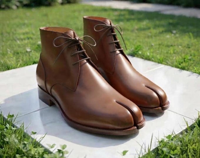 Handmade Men's Tabi Boots | Split Toe Leather Chukka Boots | Custom Made Casual & Dress Boots | Premium Calfskin Footwear | Bespoke Shoes