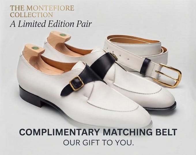 White Leather Monk Strap Shoes for Men, Handmade Formal Dress Shoes, Black Gold Buckle, Matching Leather Belt, Wedding Groom Shoes