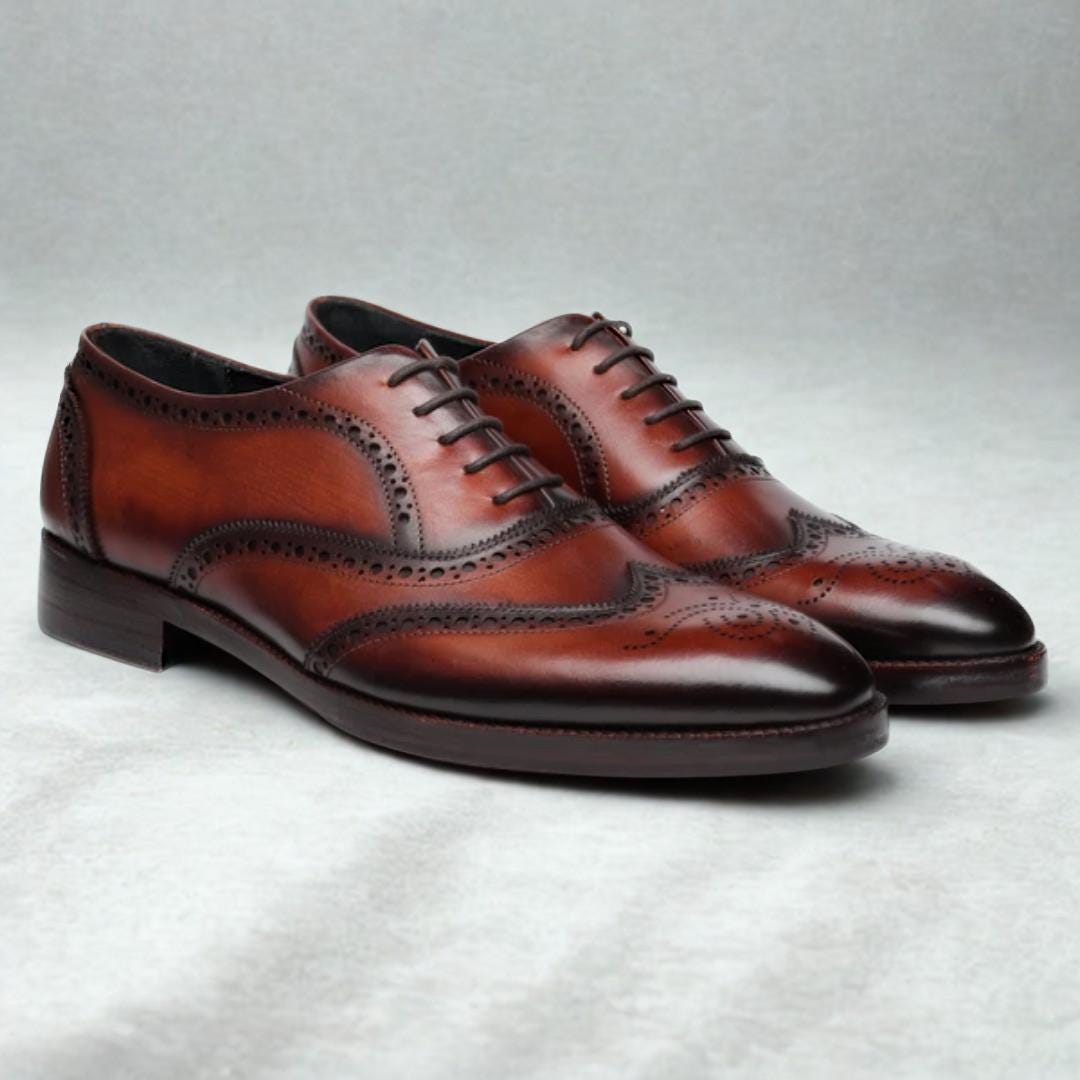 Classic Brown‎ Leather Wingtip Derby Dress Shoes Brogue Oxford Business Formal Handmade Brown Leather Wingtip Brogue Shoes | Rebels Market main image 2