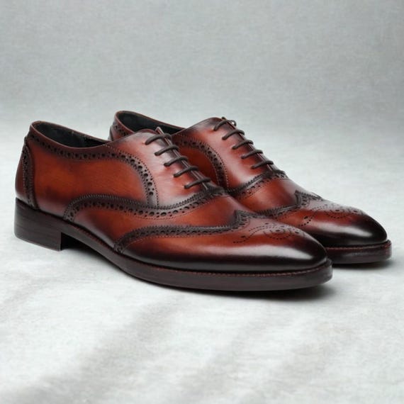 Velez Men’s Brown Columbian Leather Wingtip Oxford Shoes with Brogue detailing Walk-Over Mens Brown Pebbled Leather Wingtip Oxford Shoes 11  main image 3