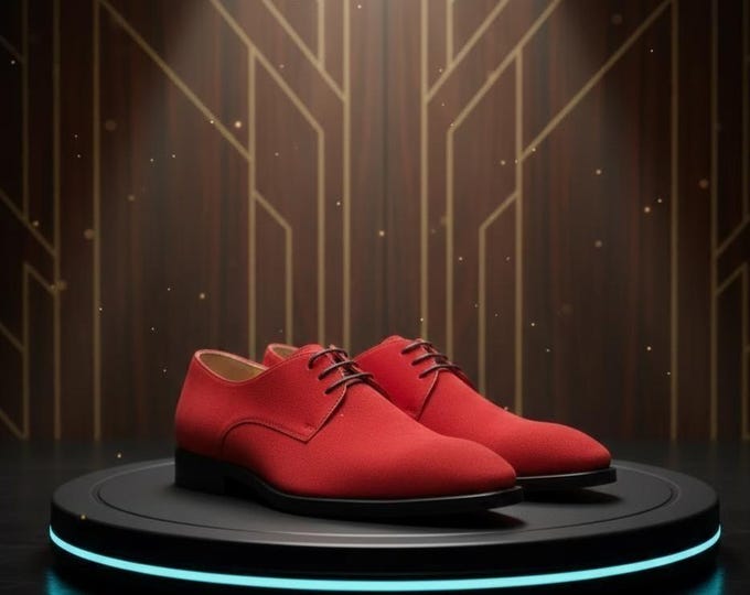 Handcrafted Red Suede Derby Shoes: Soft Leather Lined - Men's Elegant Style