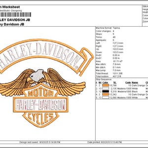 Eagle Embroidery Design: Harley Davidson Logo Patch (Digital Download, 8.15x10.02 in.)