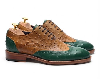 Custom Handmade Leather Shoes, Two-Tone Wingtip Oxford Brogues, Men's Dress Shoes, Leather Formal Footwear, Made to Order