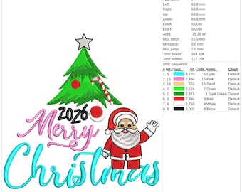 2026 Merry Christmas Santa Embroidery Design (Machine File)