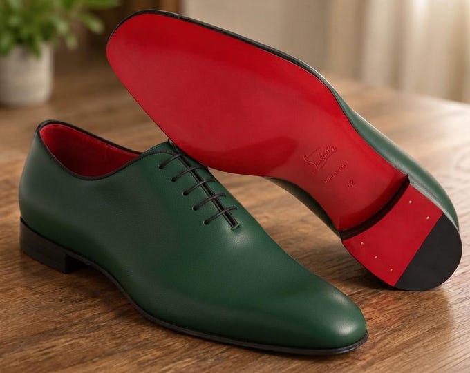 Dark Green Oxford Shoes, Men's Leather Dress Shoes, Handmade Formal Shoes, Green Wedding Shoes, Luxury Lace Up Shoes, Custom Size