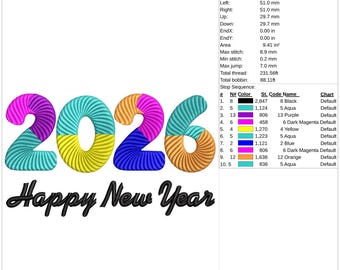 2026 Happy New Year Embroidery Design – Digital Machine Embroidery File