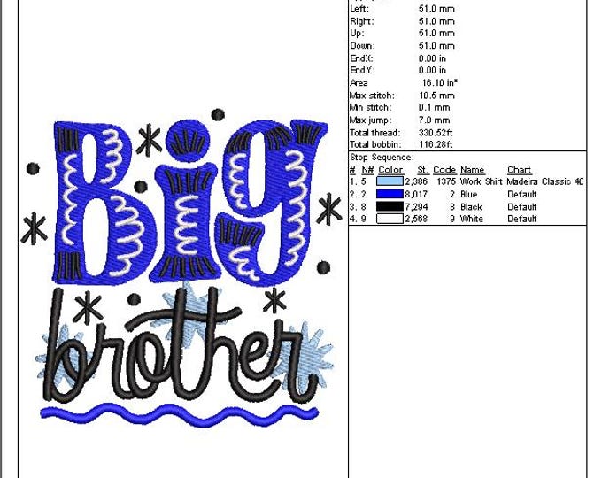 Big Brother Embroidery Design: Baby Announcement (Digital Download)