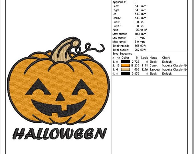 Pumpkin Halloween Embroidery Design – Machine Embroidery File – Digital Download | Fall Stitch Pattern | Halloween Applique