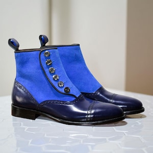 Handmade Two-Tone Leather Button Boots: Victorian Style Ankle Boots