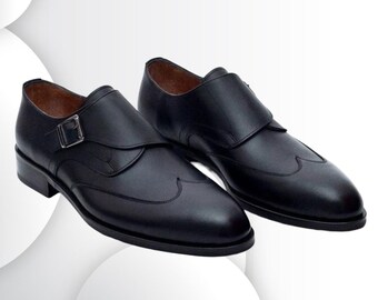 Handmade Black Monk Strap Shoes – Men's Leather Formal Shoes | Elegant Buckle Dress Shoes | Classic & Timeless Design