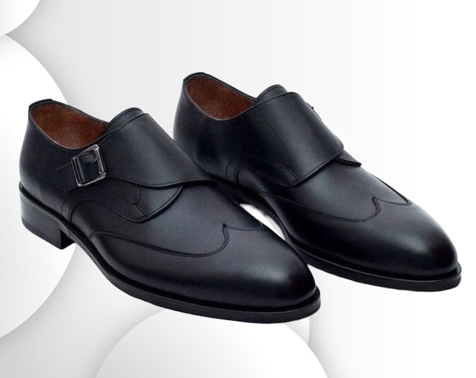 Handmade Black Monk Strap Shoes – Men's Leather Formal Shoes | Elegant Buckle Dress Shoes | Classic & Timeless Design
