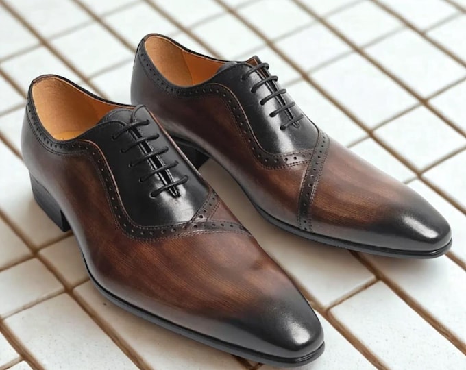 Handmade Brown Leather Oxford Shoes: Italian Style Brogues