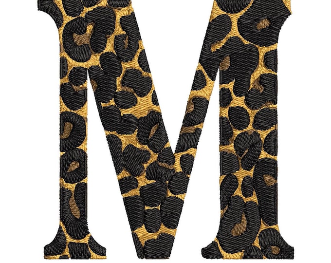 Leopard Letter M Embroidery Design, 3-Color Monogram (DST File Digital Download)