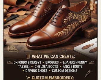 Custom Handmade Leather Shoes, Personalized Embroidered Shoes, Made to Order Leather Footwear, Custom Shoes for Men & Women